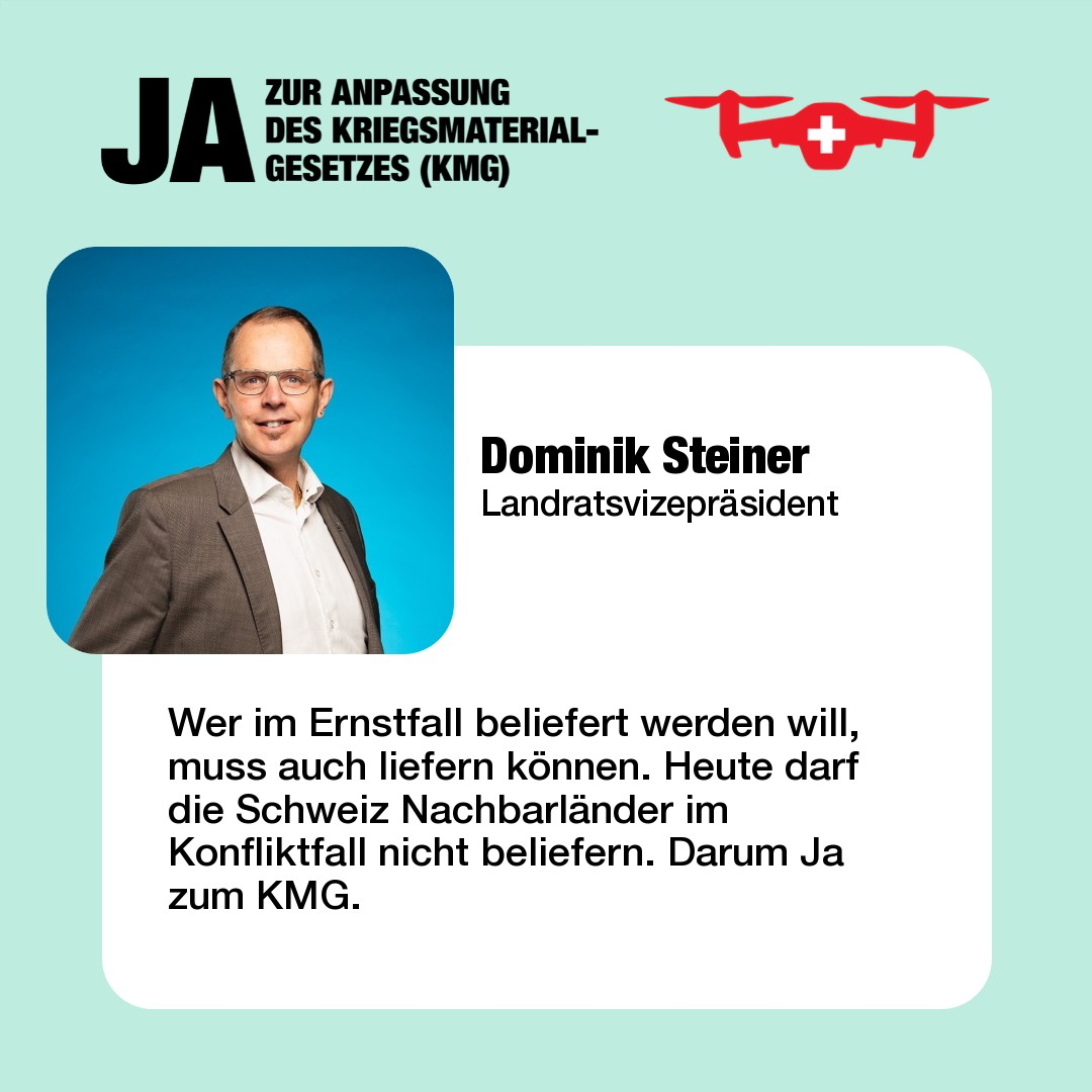 Dominik Steiner: Ja zur Anpassung des Kriegsmaterialgesetzes